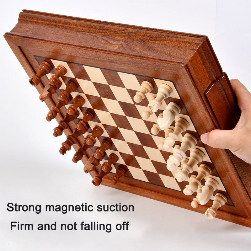 Drawer style solid wood veneer splicing chessboard magnetic chess box set