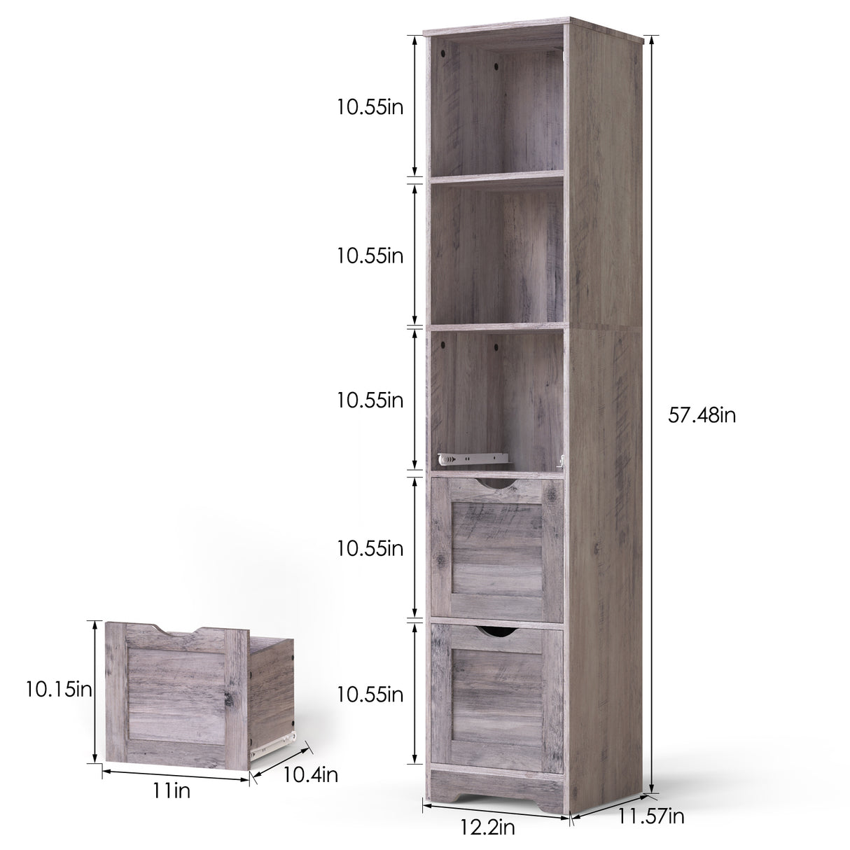 Bathroom Floor Cabinet with 3 Drawers 2 Shelves, Tall Narrow Bathroom Kitchen Pantry Storage Cabinet with Open Compartment Grey - V.I.P Digital Presence