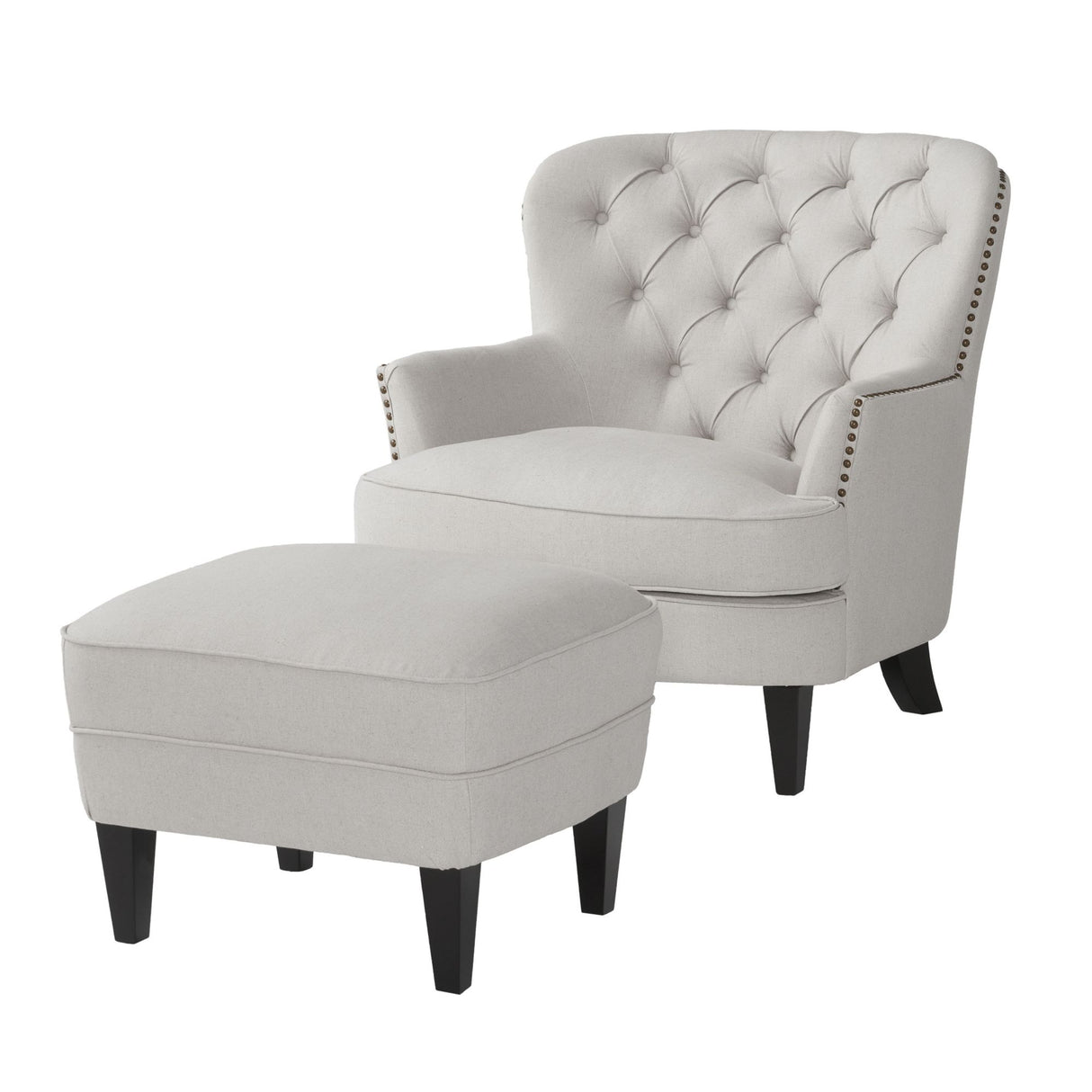 Modern light grey fabric club chair and Ottoman set, stylish cushioned armchair, paired with Ottoman style - V.I.P Digital Presence