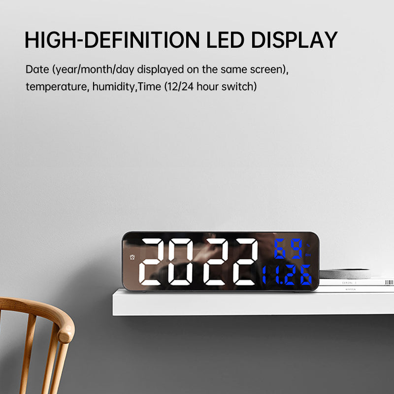 9-Inch Digital Wall Clock: Temp/Humid, Night Mode, Snooze, 12/24H, USB Plug-in LED Alarm Clock - V.I.P Digital Presence