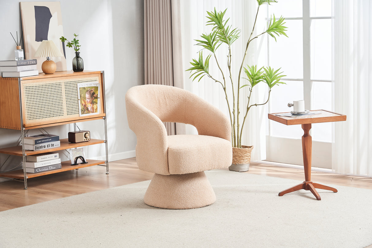 Swivel Accent Chair Armchair Round Barrel Chair in Fabric for Living Room Bedroom Nude Teddy