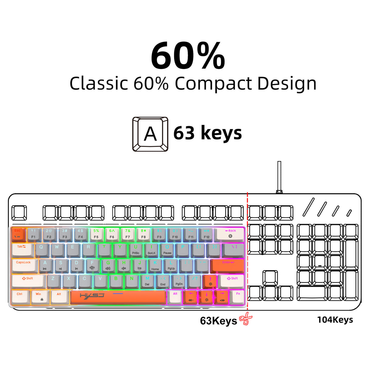 63 key portable 60% mechanical gaming keyboard RGB backlit compact mini gaming keyboard - V.I.P Digital Presence