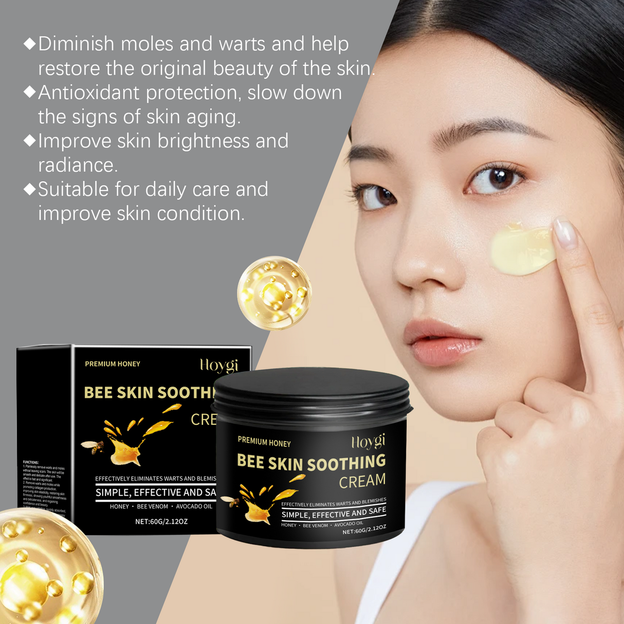 Crema hidratante de miel para la piel. Hidratante, humectante y suave. Cuidado facial. Crema hidratante con brillo para la piel.
