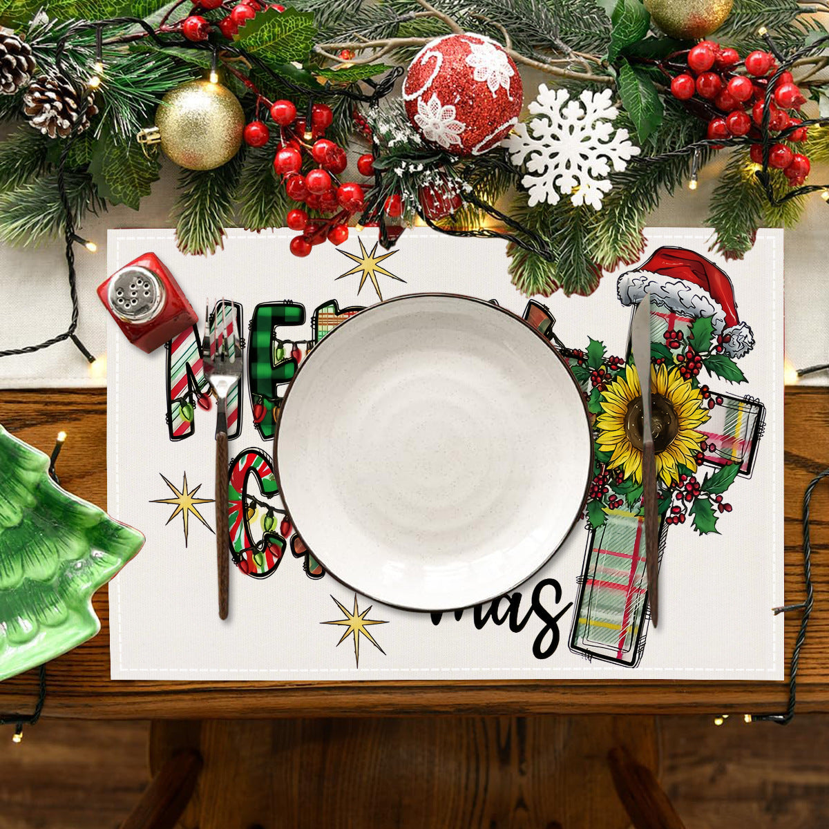 Skull Milk Tea Cup Printed Meal Mat Christmas Snowflake Letter Linen Table Mat Holiday Table Decoration Insulation Mat - V.I.P Digital Presence