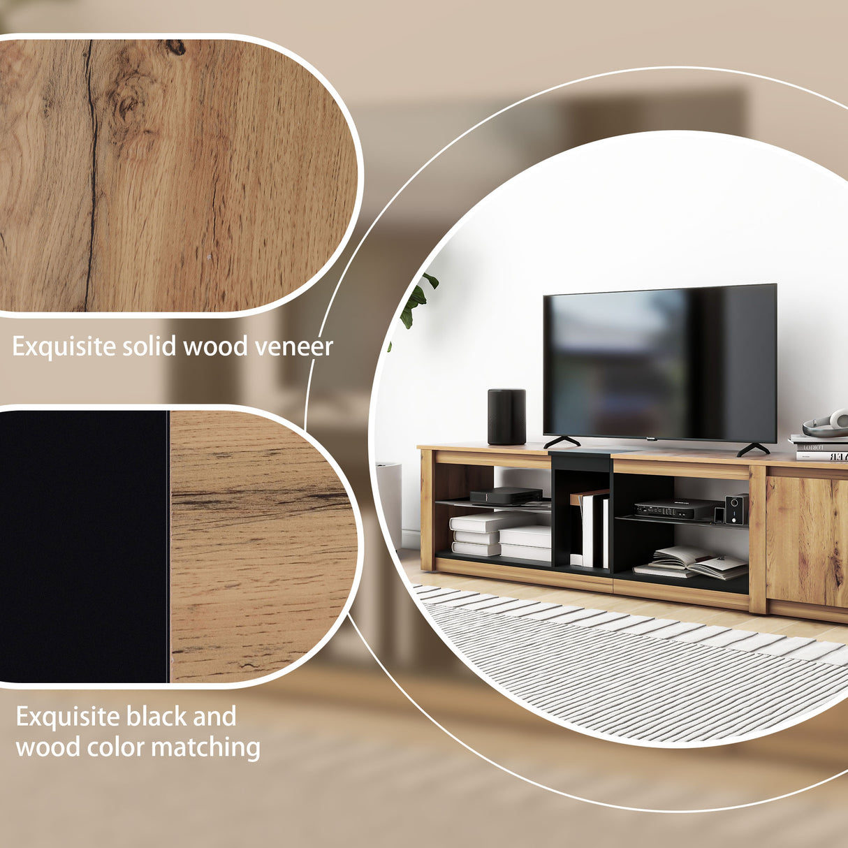 ModernTV stand suitable for TVs under 80 inches, media console with multifunctional storage, and LED lights - V.I.P Digital Presence