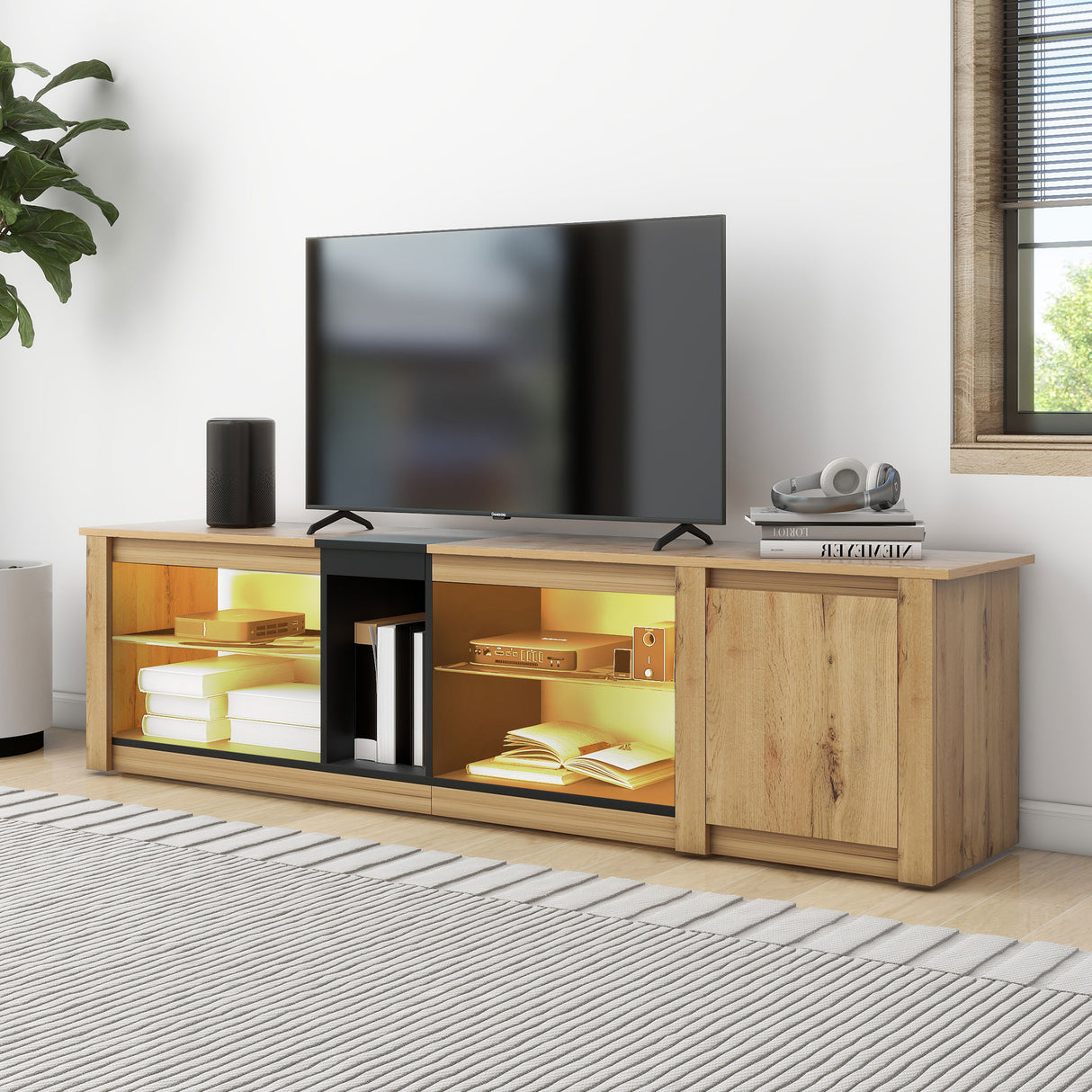 ModernTV stand suitable for TVs under 80 inches, media console with multifunctional storage, and LED lights - V.I.P Digital Presence