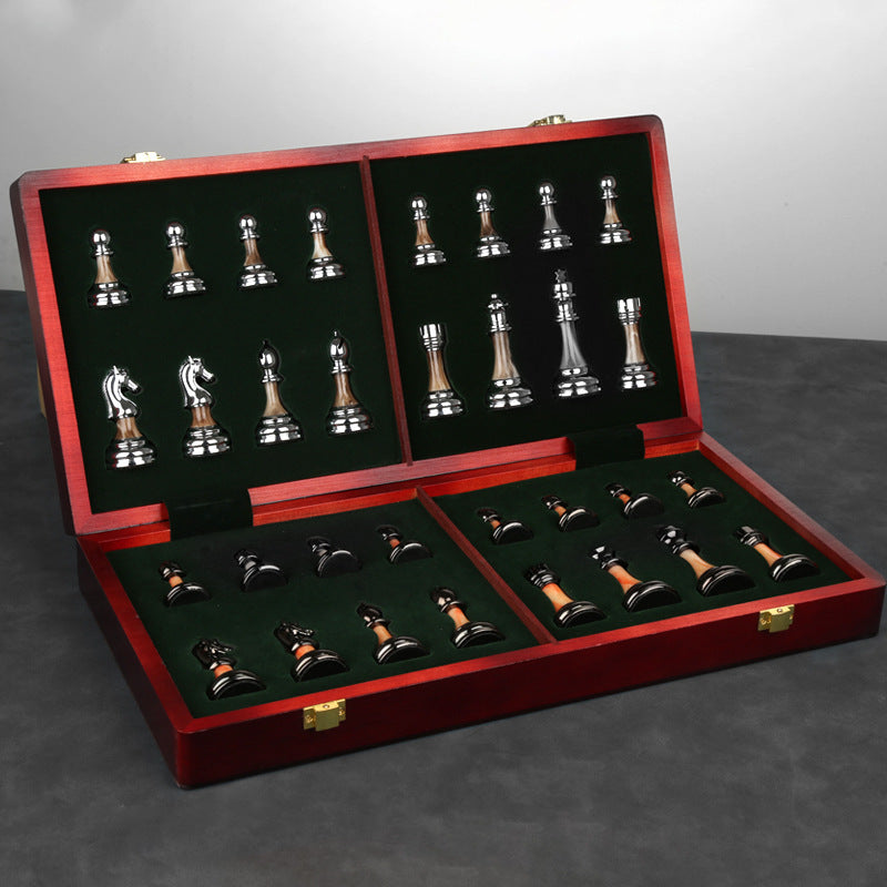 Solid wood folding chessboard imitation jade chess pieces Western chess retro European ornaments - V.I.P Digital Presence