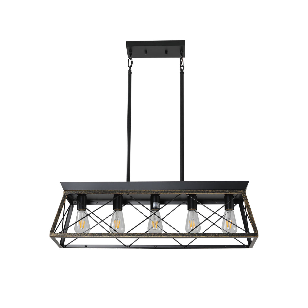 5-Light Farmhouse Chandeliers for Dining Room Metal Rustic Pendant Island Light Modern Rectangular Island Lights (No Bulbs)