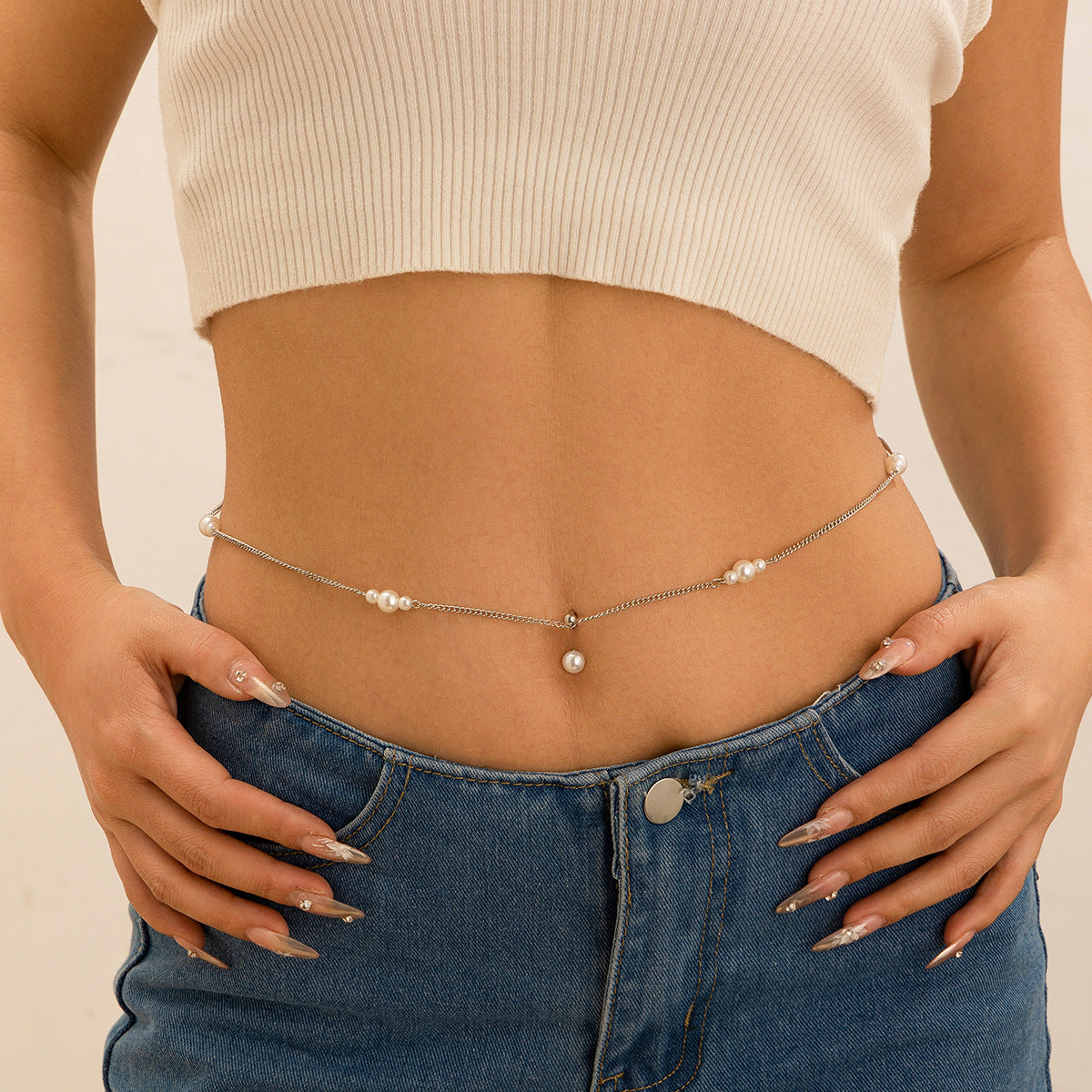 Zircon navel nail body chain sexy imitation pearl tassel chain - V.I.P Digital Presence