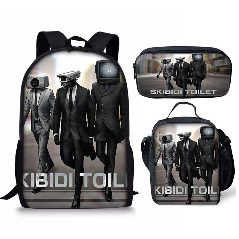 New 3PC-SET Skibidi Toilet Man Backpack Custom Game Peripheral Schoolbags For Primary Secondary School Teenage - V.I.P Digital Presence