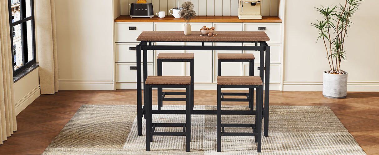 TREXM 5-piece compact bar table with table and stool - modern industrial design (dark brown) - V.I.P Digital Presence