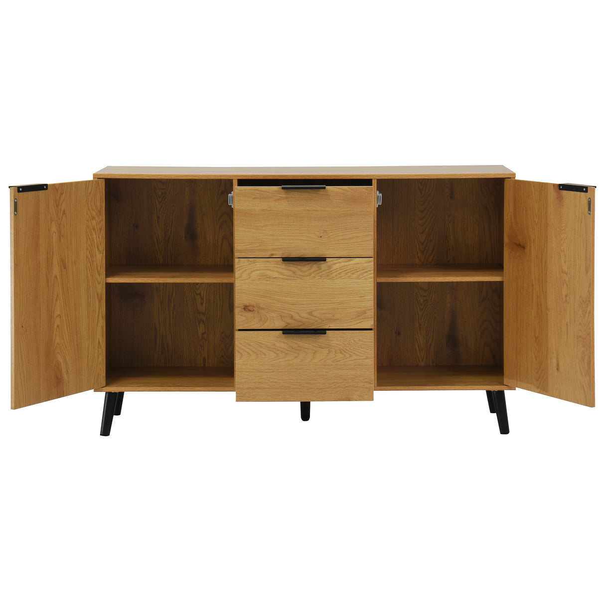 Side panel buffet cabinet with storage room, 47.2 "natural wood color kitchen cabinet with 3 drawers and 2 doors - V.I.P Digital Presence