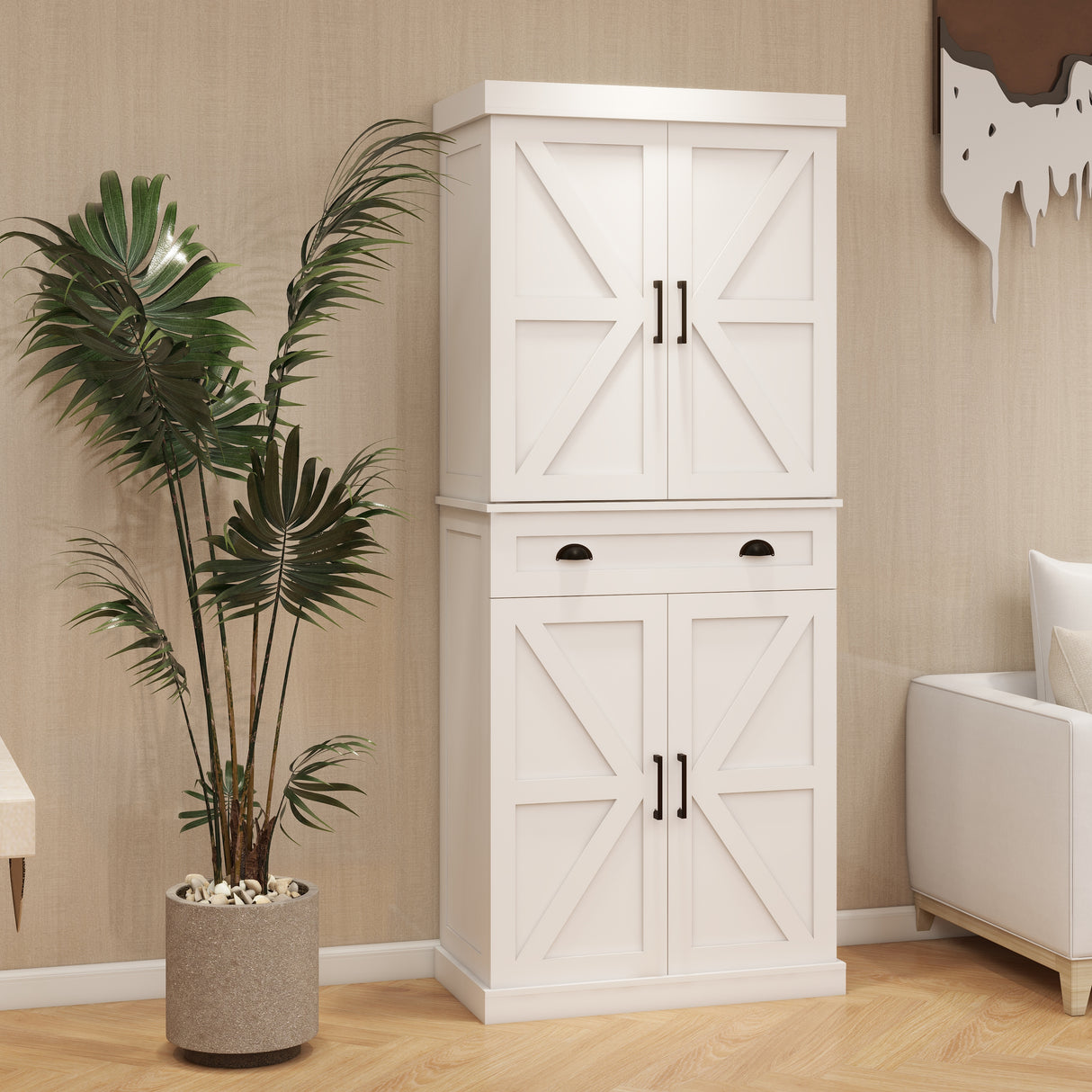 71" Kitchen Pantry Storage Cabinet with 4 Doors(2Doors with Racks)1 Drawer 2 Adjustable Shelves Freestanding Cupboard - V.I.P Digital Presence