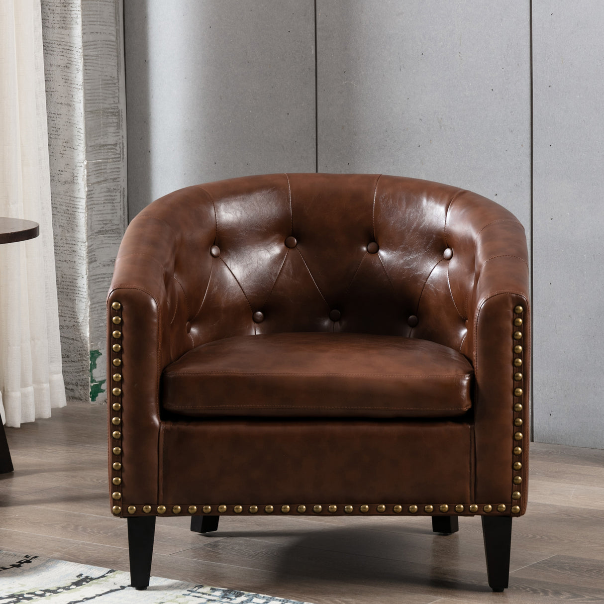 PU Leather Tufted Barrel ChairTub Chair for Living Room Bedroom Club Chairs - V.I.P Digital Presence