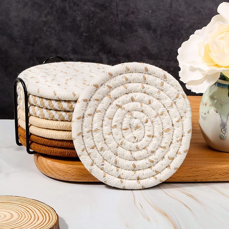 Cotton thread placemat hand woven insulation mat bowl mat cup mat thickened and simple cotton linen table mat - V.I.P Digital Presence