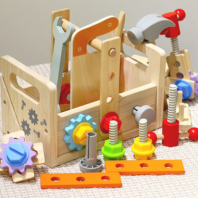 Children's wooden hand-held toolbox, screw and nut disassembly tool, desk tool, puzzle toy - V.I.P Digital Presence