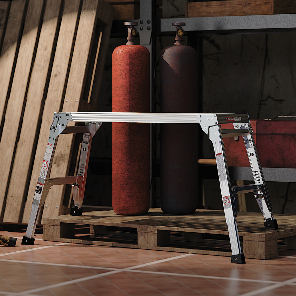 Aluminum Work Platform Large Size Step Stool Folding Portable Work Bench 40" Width Telescopic Feet 22" -27.5" Height Adjustable - V.I.P Digital Presence