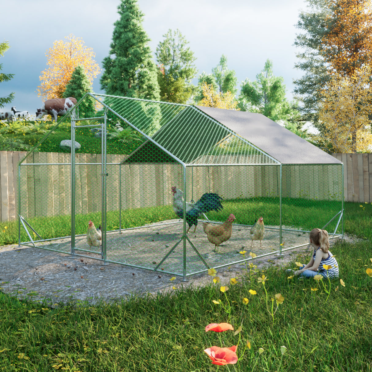 Large metal chicken cage, galvanized iron ribbon waterproof and UV resistant cover (10 'long x 13' wide x 6.56 'high) - V.I.P Digital Presence
