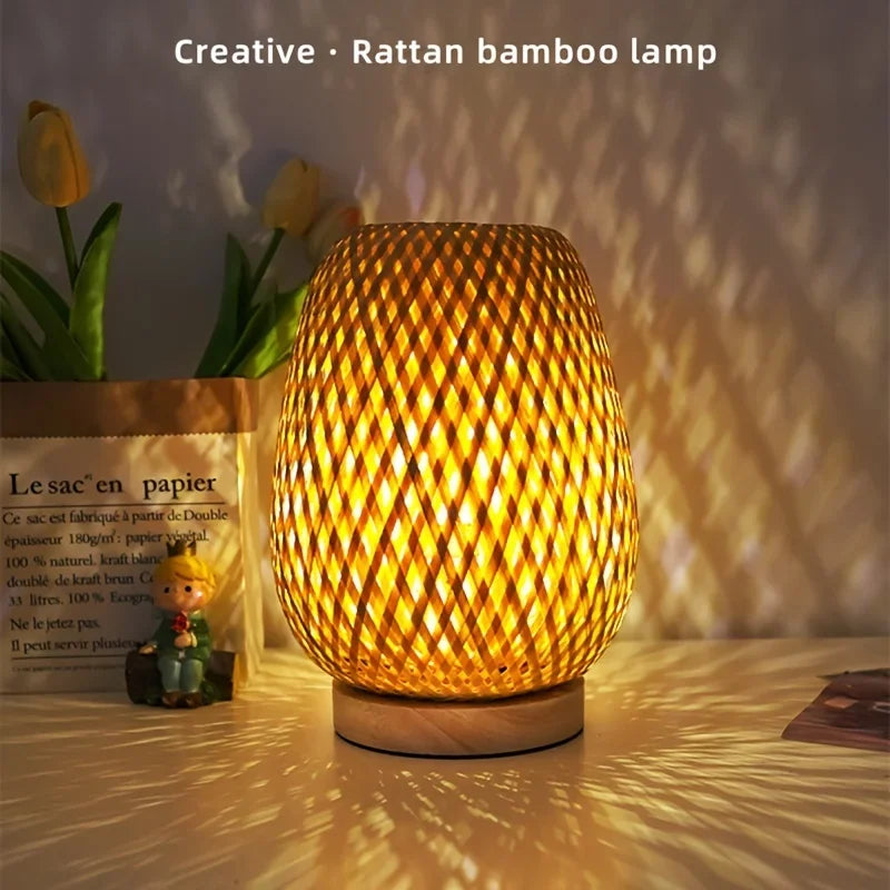 Retro Japanese Style Lamp Bamboo Woven Desk Lamp Handmade Rattan LED Desk Lamp Wooden House Decoration Light - V.I.P Digital Presence