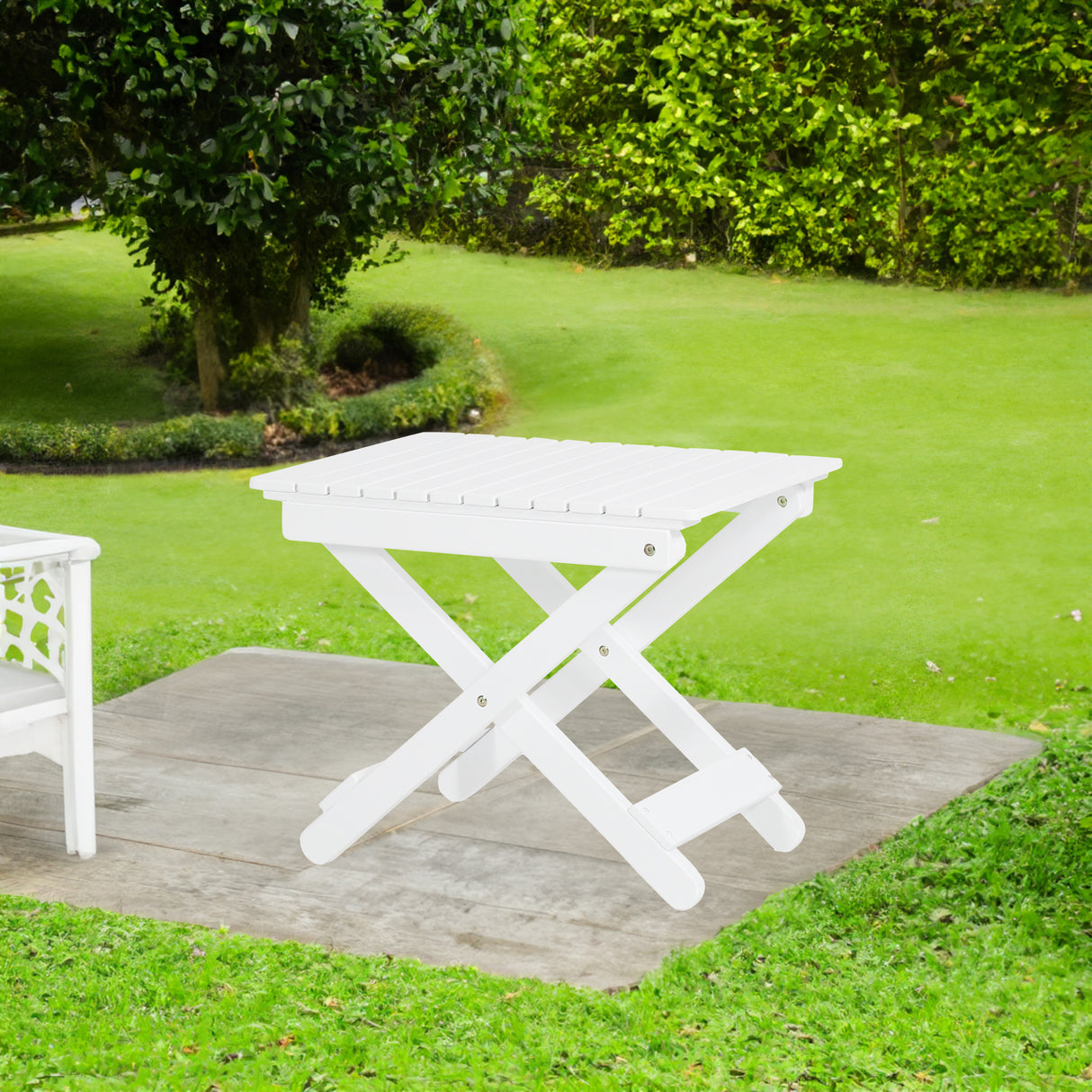 Outdoor Folding Wooden Side Table, White, 15"D x 22.75"W x 18.25"H - V.I.P Digital Presence