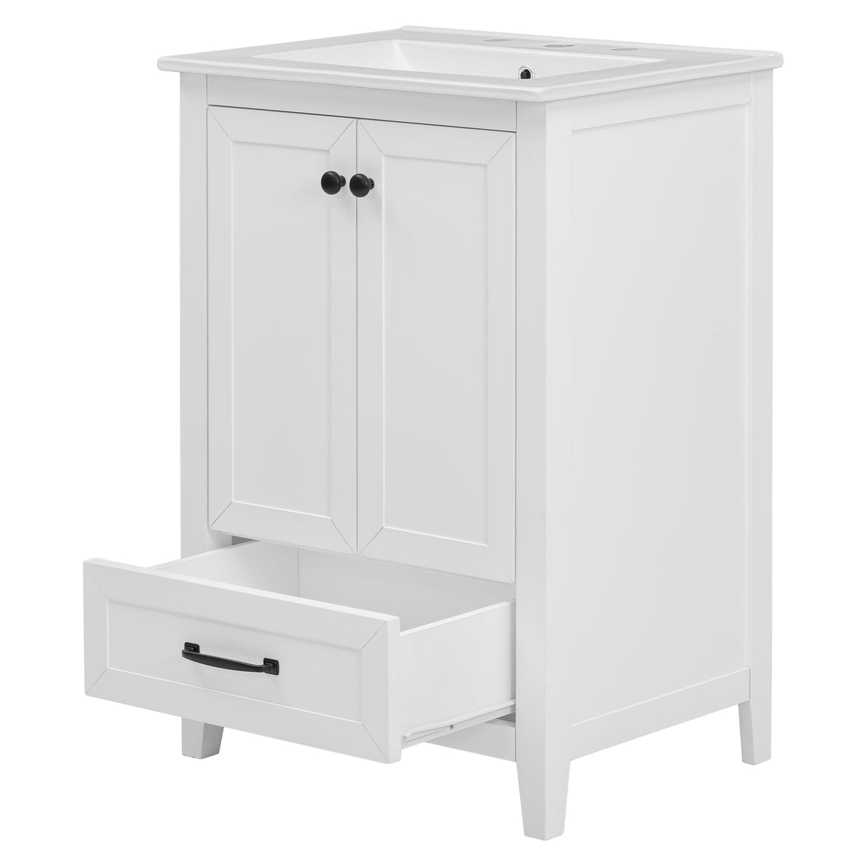 24" Bathroom Vanity with Sink, Bathroom Vanity Cabinet with One Drawer and Doors, Solid Wood and MDF, White - V.I.P Digital Presence