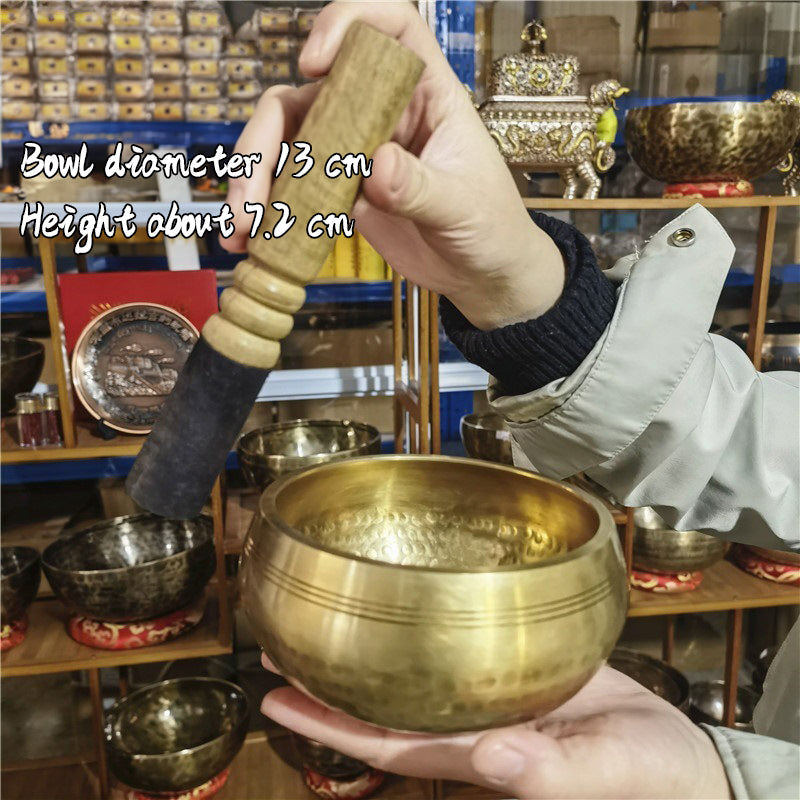 Tibetan brass singing bowl with Sanskrit – handmade meditation instrument for stress relief. - V.I.P Digital Presence