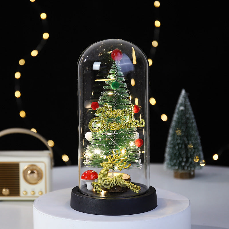 Christmas Gift LED Light Illumination Decorative Ornament Mini Christmas Tree Deer Glass Cover - V.I.P Digital Presence