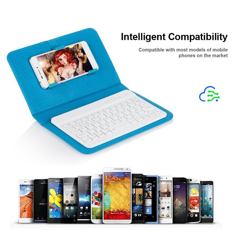 Funda de teclado inalámbrico portátil de cuero sintético para iPhone, teléfono móvil protector con teclado Bluetooth para iPhone y teléfono Android.
