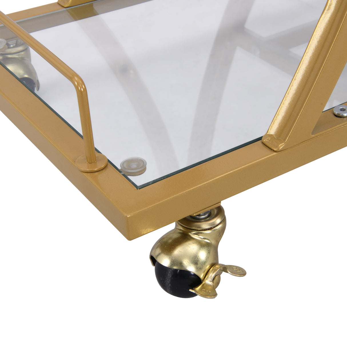 Golden Bar Cart with Wine Rack Tempered Glass Metal Frame Wine Storage - V.I.P Digital Presence