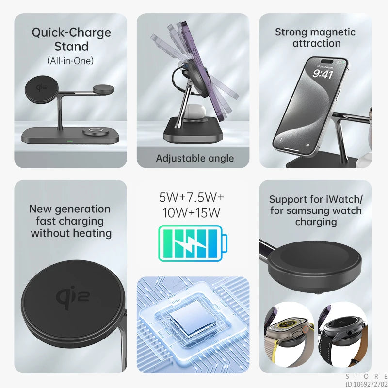 Multi functional QI2 wireless charging desktop magnetic three in one charging stand - V.I.P Digital Presence