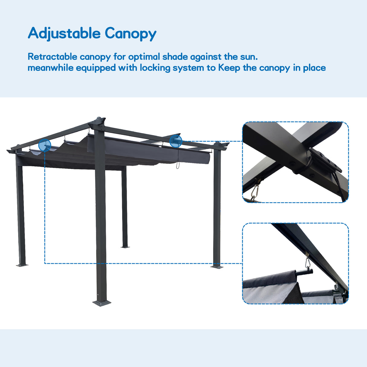 10x10 Ft Outdoor Patio Retractable Pergola With Canopy Sunshelter Pergola for Gardens,Terraces,Backyard,Gray - V.I.P Digital Presence