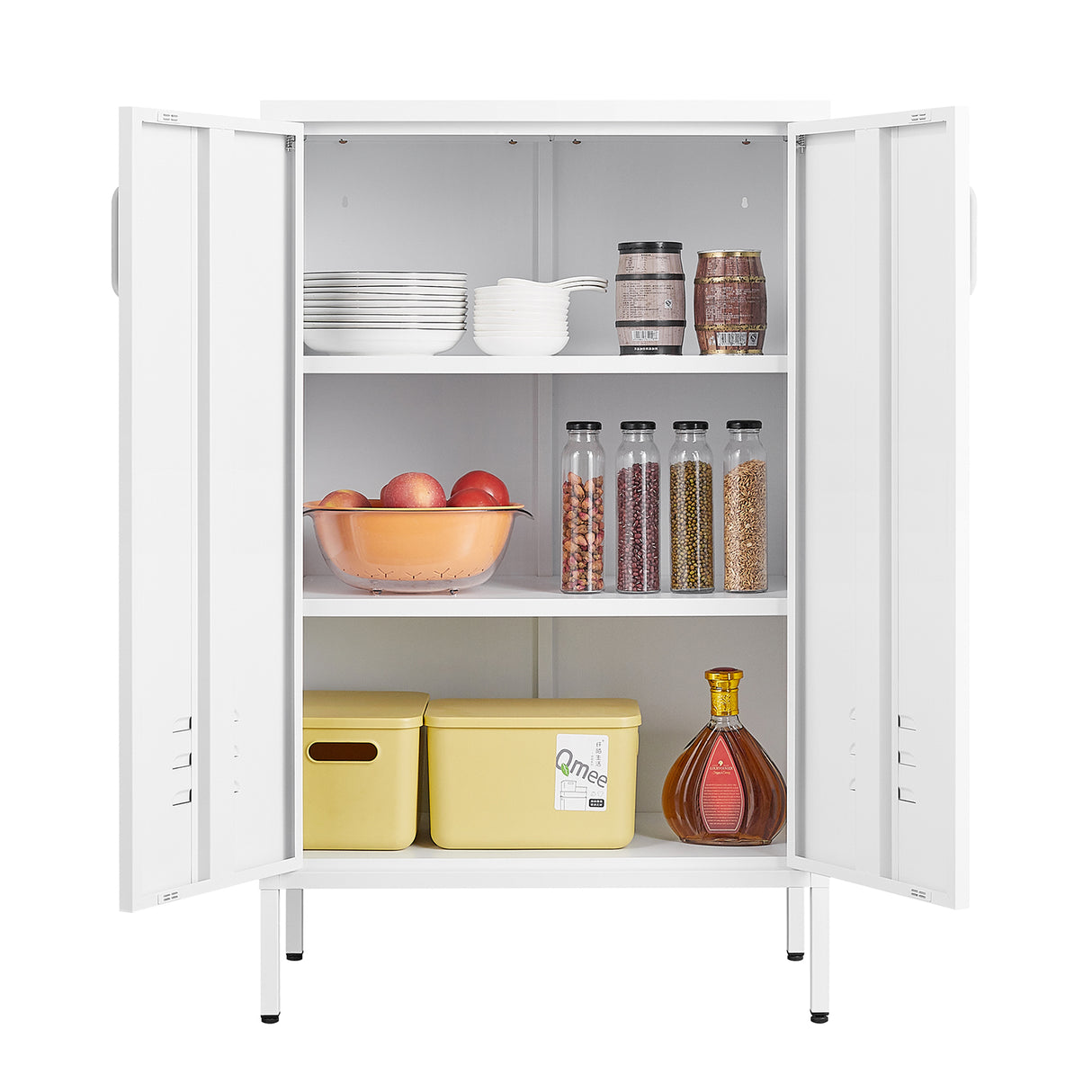 Steel storage cabinet, double door miscellaneous storage cabinet, 2 movable partitions white - V.I.P Digital Presence