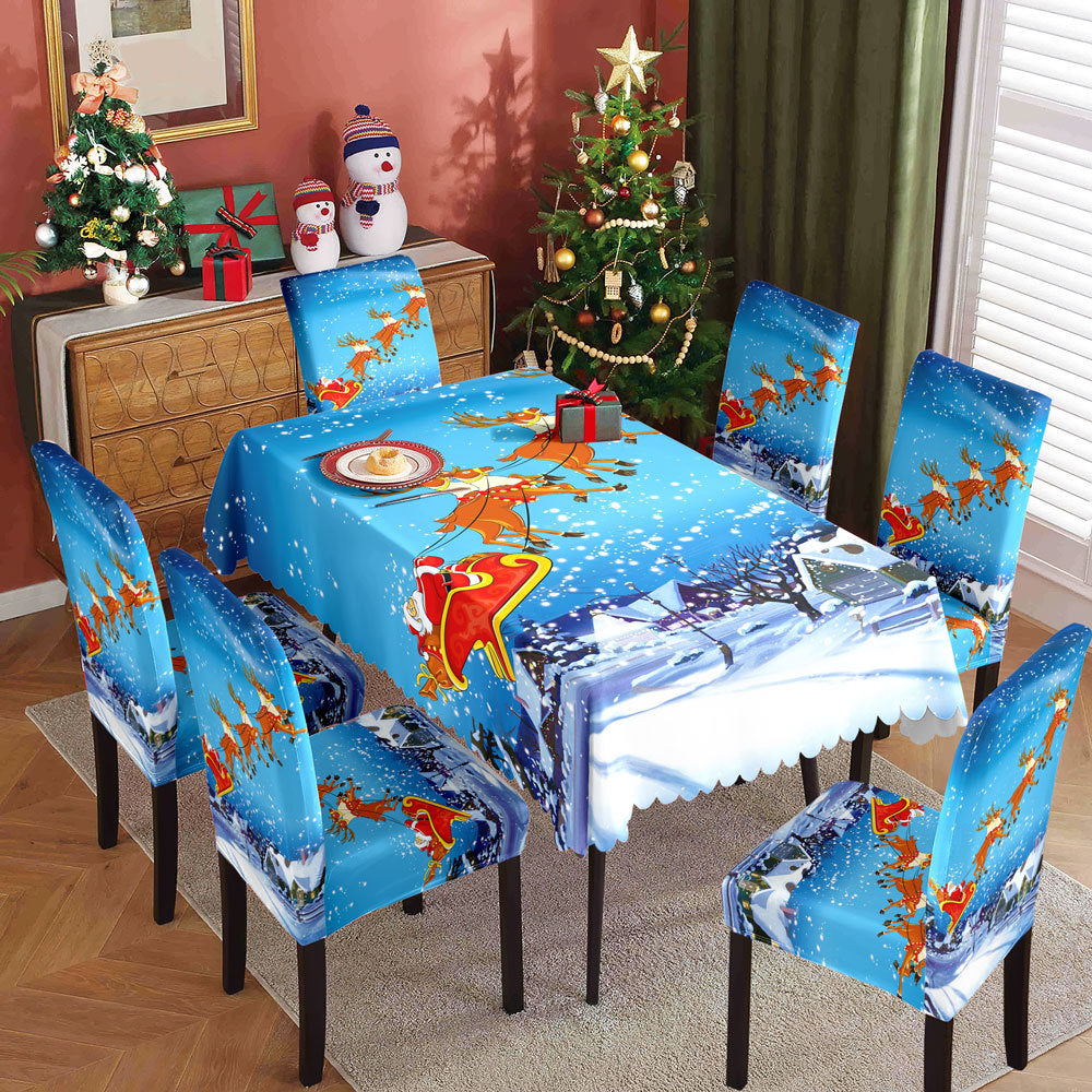 Christmas printed tablecloth, chair cover, waterproof, oil resistant, festive decoration, dining table cloth, chair cover, universal household use - V.I.P Digital Presence
