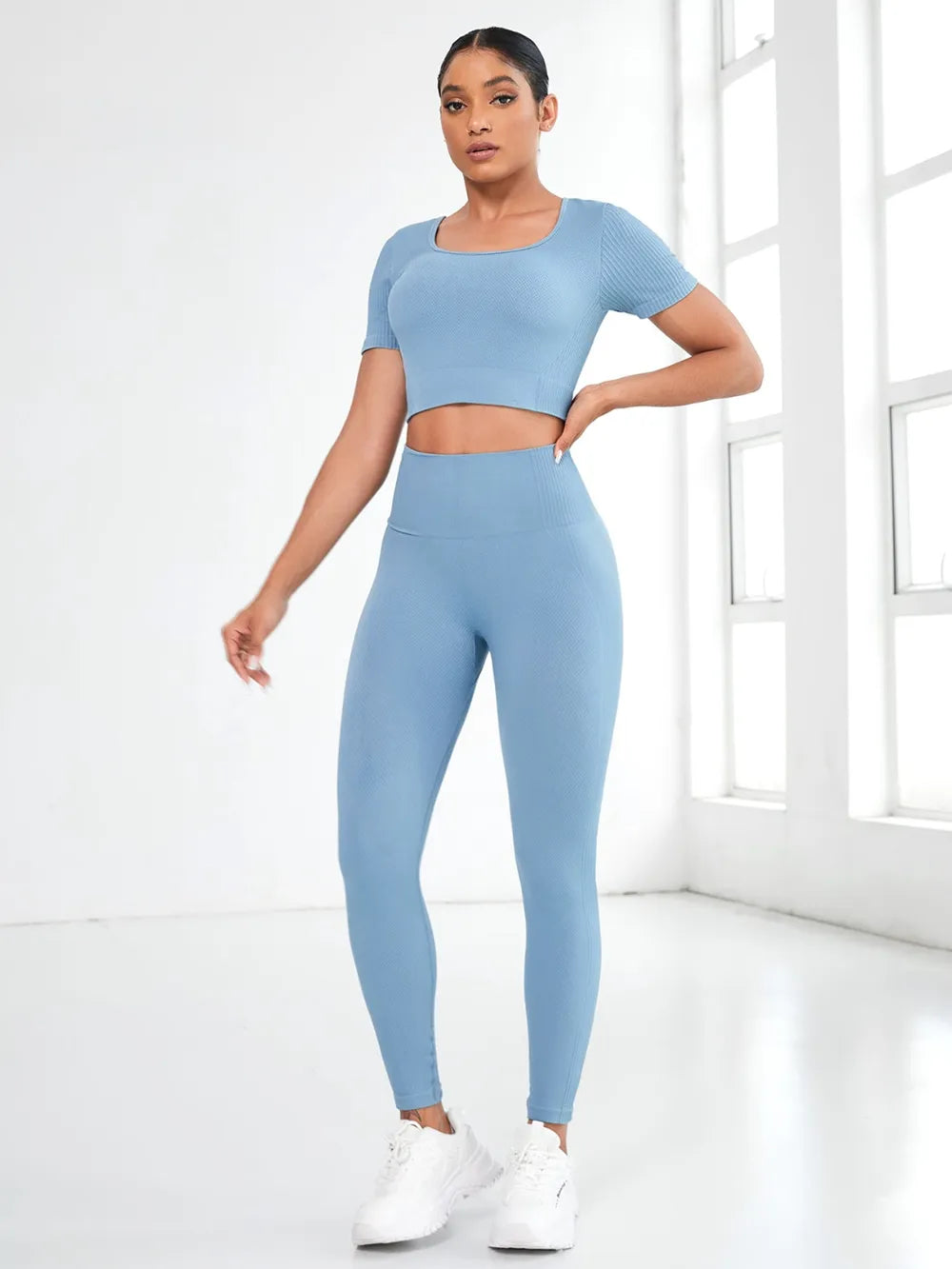 Round Neck Short Sleeve Top and Leggings Active Set - V.I.P Digital Presence
