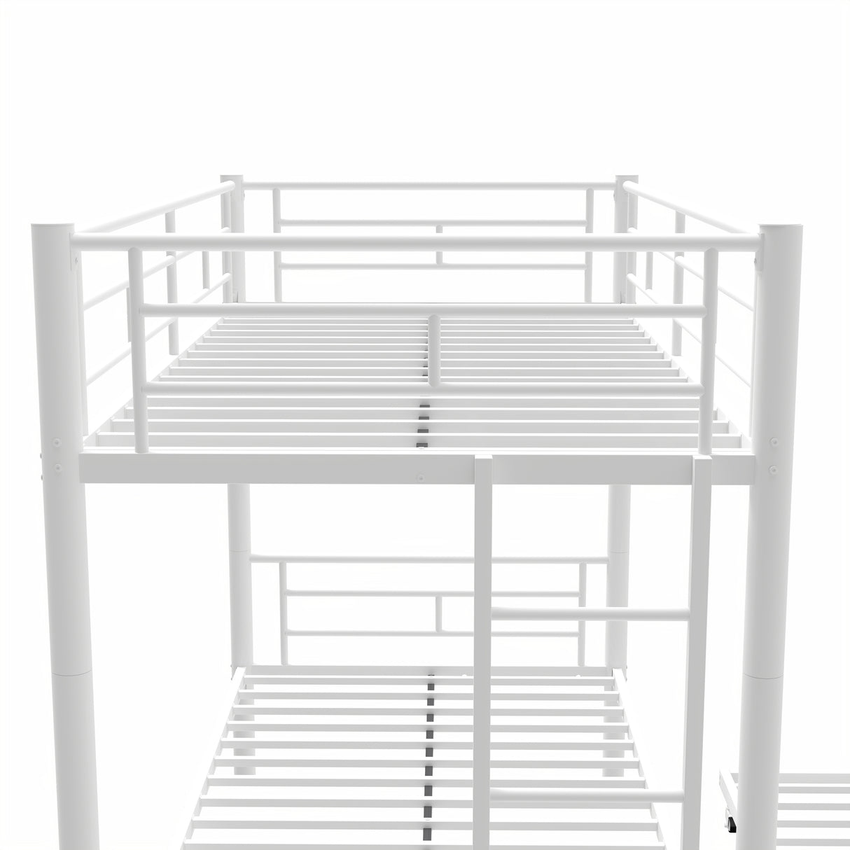 Heavy-duty Sturdy Meta Twin over Twin with Trundle Bunk Bed/l/ Noise Reduced/ Safety Guardrail/No Box Spring Needed,White - V.I.P Digital Presence