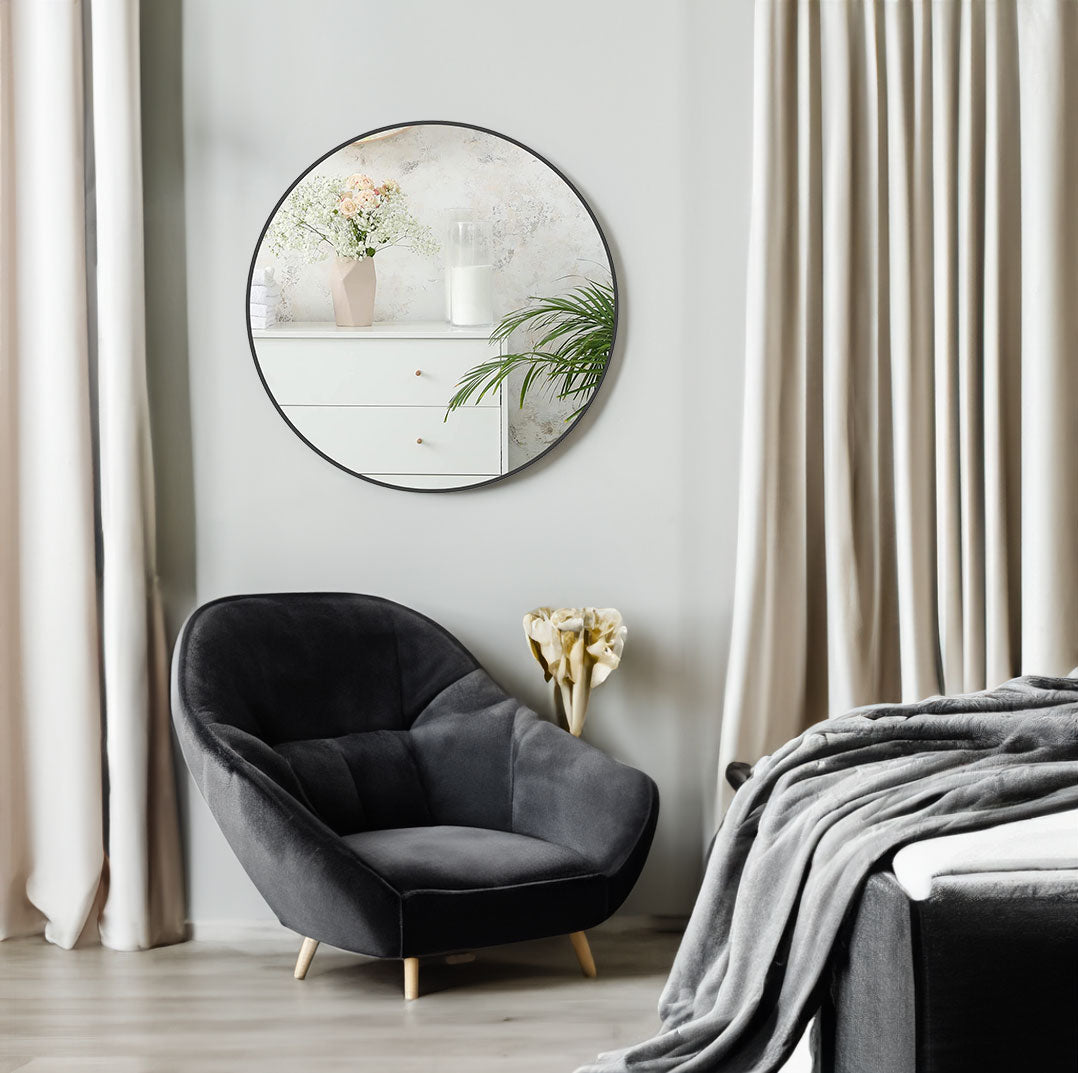 Black 30 Inch Metal Round Bathroom Mirror - V.I.P Digital Presence