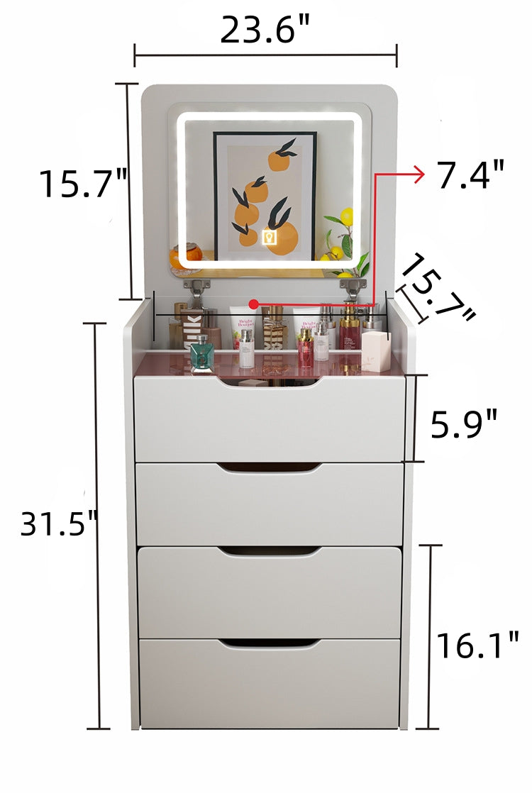 3 in 1 Vanity Desk with Plip Top Mirror,Small Make Up Vanity Set with Visible Glass Desktop,Compact Makeup Vanity with 3 Drawers - V.I.P Digital Presence