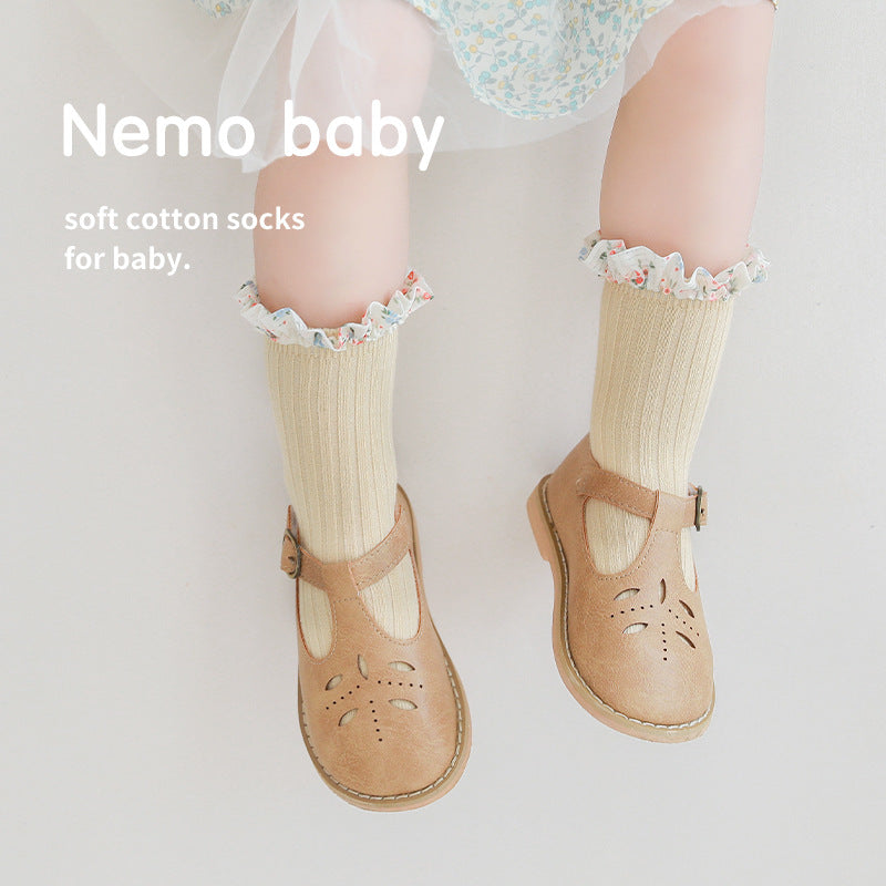 New Girls Socks Combed Cotton Korean Style Baby Socks Chiffon Floral Princess Lace Mid Tube Socks - V.I.P Digital Presence