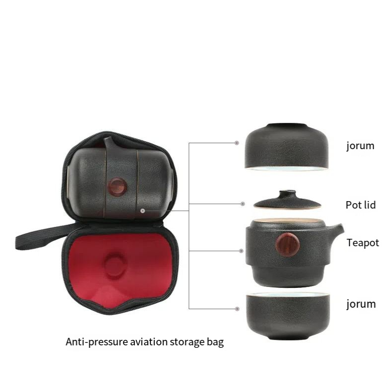 Black pottery quick guest cup one pot two cups household outdoor travel tea set portable bag Kung Fu outdoor portable bubble - V.I.P Digital Presence
