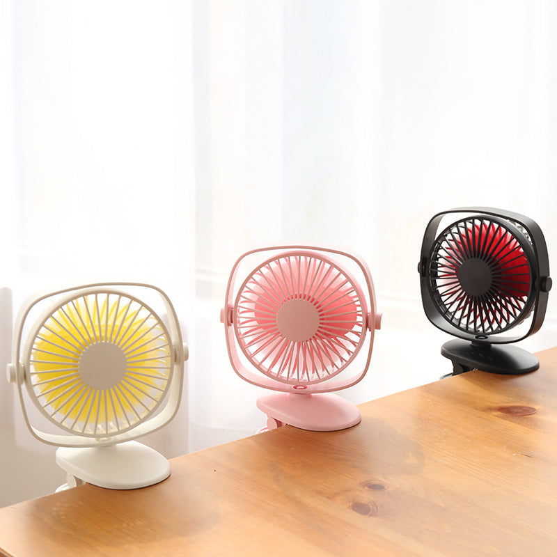 Ventilador de clip mini silencioso de escritorio, pequeño ventilador para cochecito de estudiante, dormitorio, ventilador de carga USB