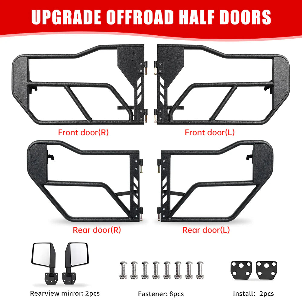 Jeep Tube Doors for Wrangler JL & Gladiator JT (2018-2024) - 4-Pc Set w/Mirrors - V.I.P Digital Presence
