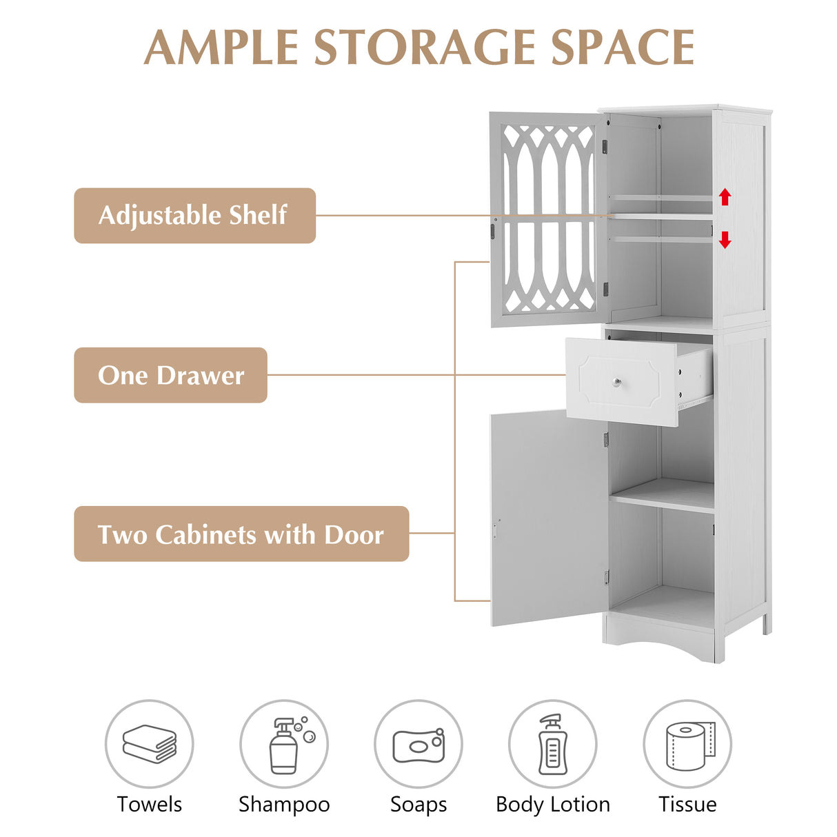 Tall Bathroom Cabinet, Freestanding Storage Cabinet with Drawer and Doors, MDF Board, Acrylic Door, Adjustable Shelf, White - V.I.P Digital Presence