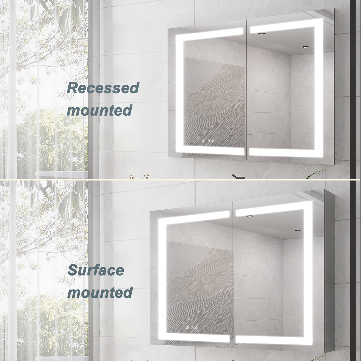 36 x 30 inch Medicine Cabinet with LED Vanity Mirror Anti-Fog Recessed or Surface Mount Waterproof DimmableAluminum 3000K~6000K Lighted Double Door Bathroom Cabinet with Touch Switch - V.I.P Digital Presence