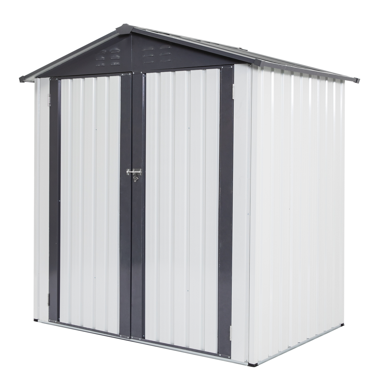 XWT014 Garden Metal Storage Shed Gray White 6x4x6ft outdoor storing tools Rainproof Hinge door version - V.I.P Digital Presence
