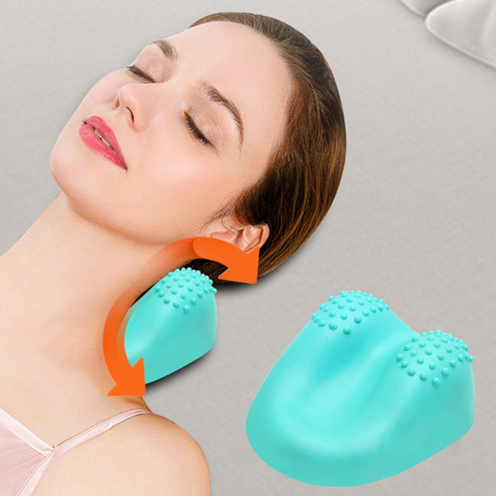 Masajeador de columna cervical, almohada de masaje, corrector de tracción, protector de cuello para aliviar el dolor de hombros y cuello, almohada de reparación rígida.