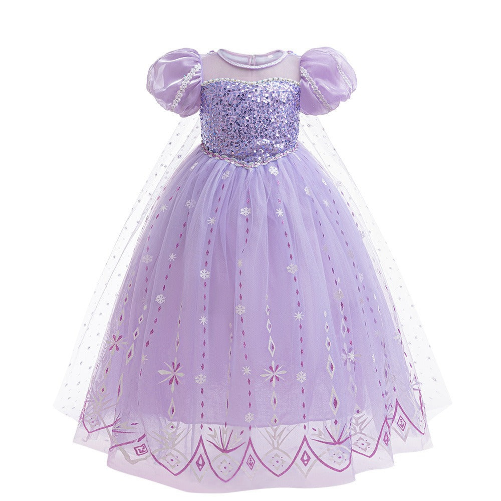 Frozen 2 Elsa Princess Dress Purple Bubble Sleeves Pearl Mesh Girls' Cosplay Dress Performance Dress - V.I.P Digital Presence