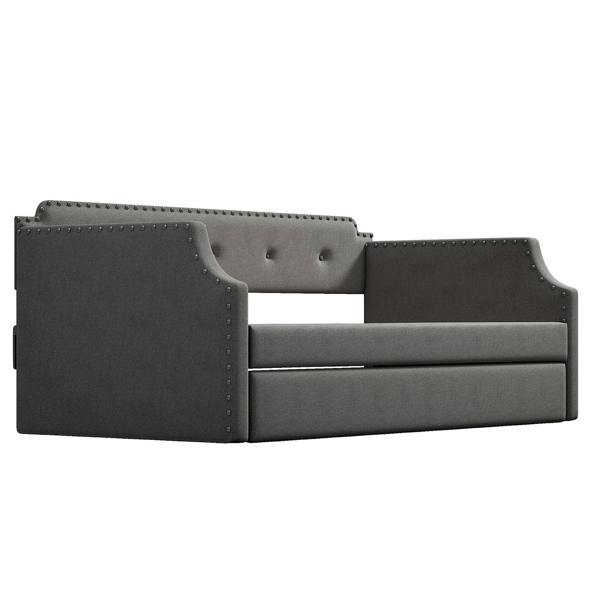Upholstered Daybed with Trundle, Wood Slat Support,Upholstered Frame Sofa Bed Twin Gray