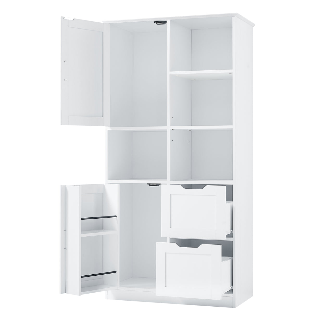 Bathroom storage cabinet with doors and drawers, multiple storage spaces, independent, open adjustable shelves, white - V.I.P Digital Presence