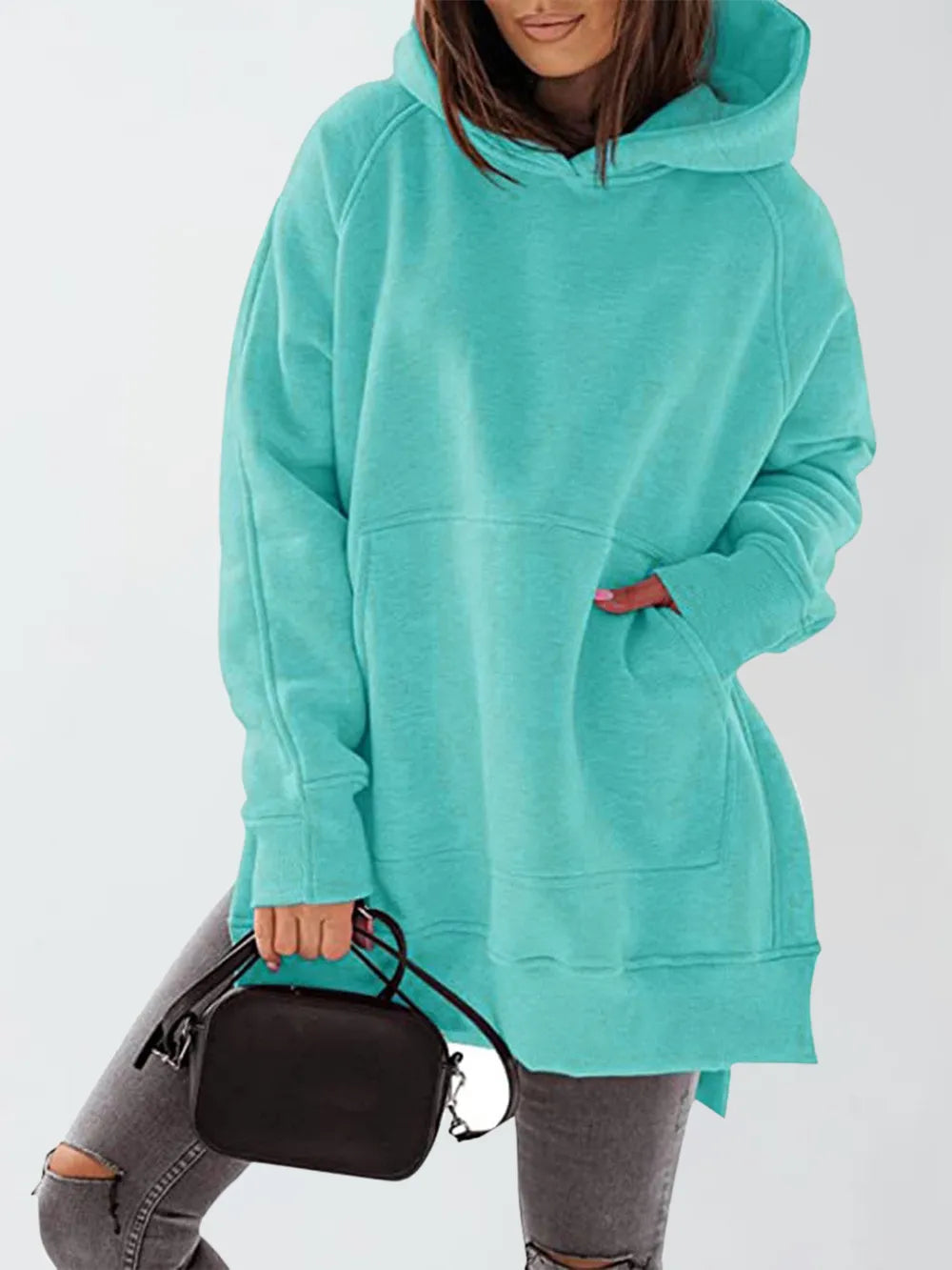 Slit Pocketed Raglan Sleeve Hoodie - V.I.P Digital Presence