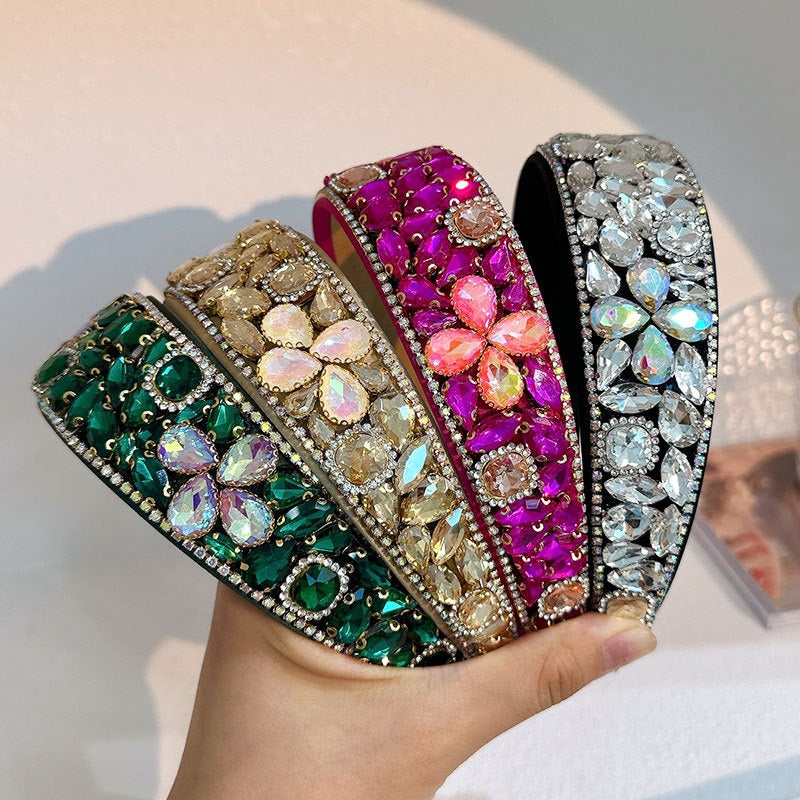 Fashionable diamond inlaid four leaf clover Baroque retro full inlaid rhinestone sponge headband - V.I.P Digital Presence